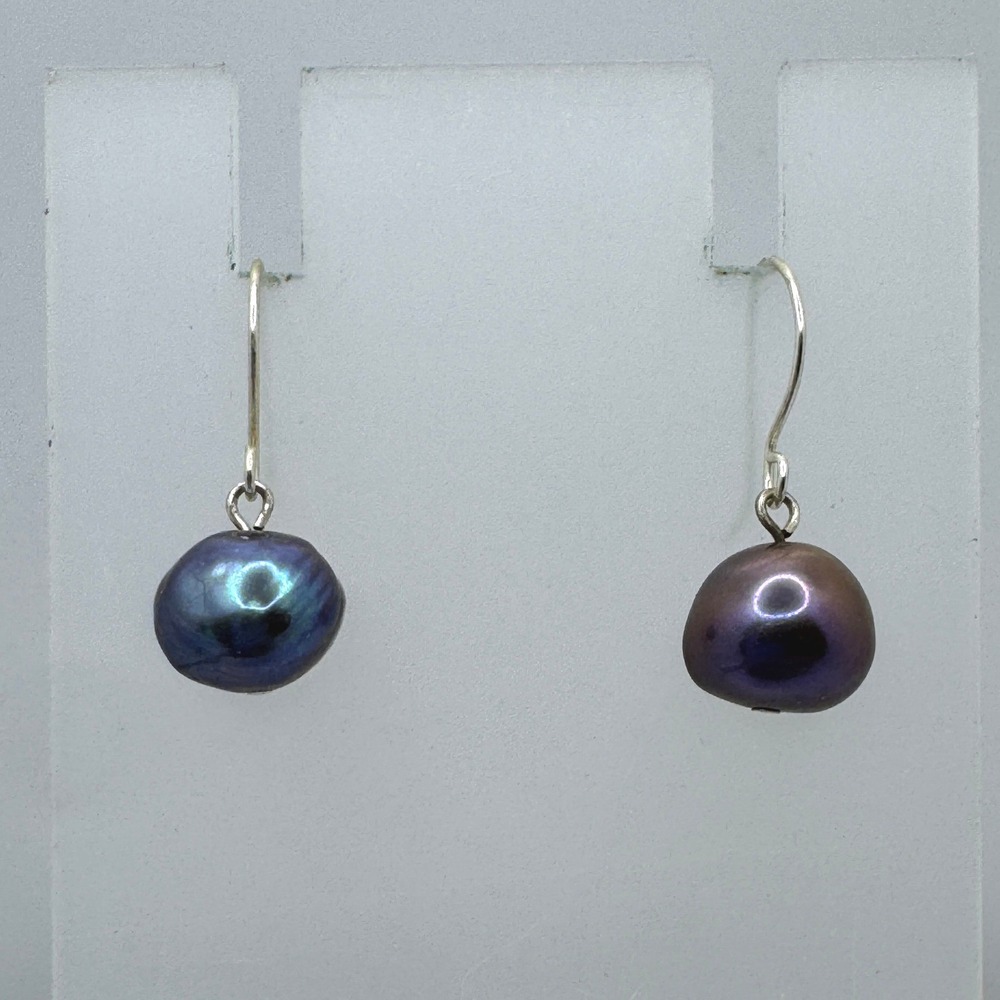 Handmade Black Freshwater Pearl Drop Earrings Sterling Silver French Wire Hook